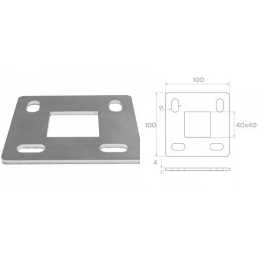 [i21.06E1.4ER] Flancis pie grīdas 100x100 a4x11mm, 40x40 h4 AISI 304