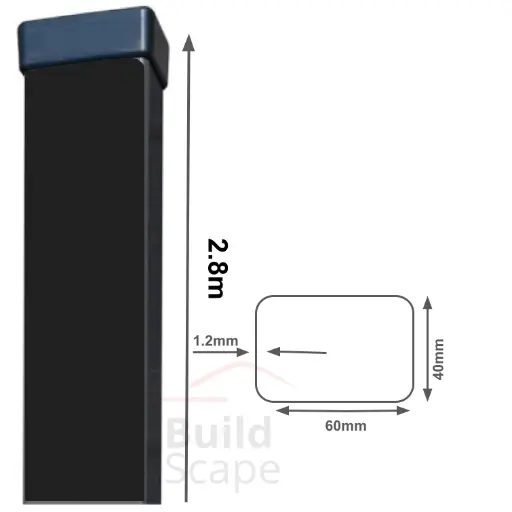 Metāla stabs H2.5m 60x40x1.2mm, RAL9005