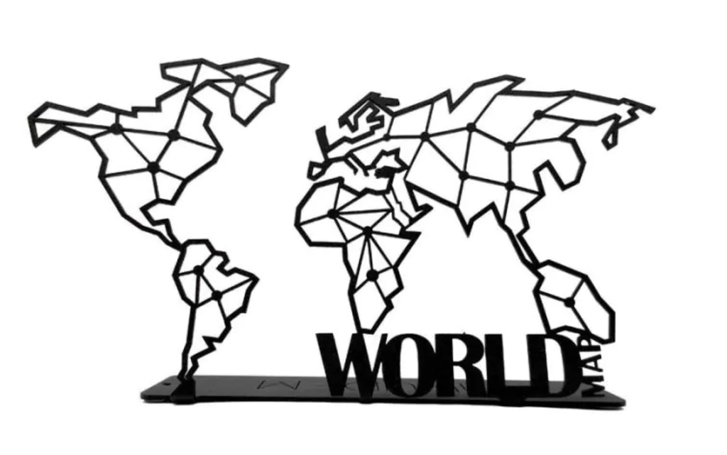 [D14.053] World Map - metal standing ornament 160x300x2 mm