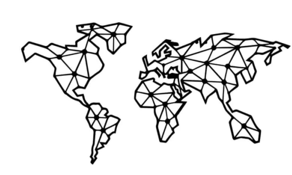 [D14.013] World Map - metal wall decoration 640 x 1200 mm