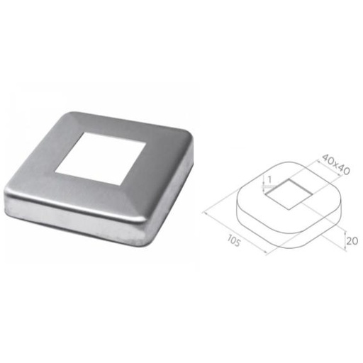[i23.09E3.4ES] Embellecedor 40x40, D105x105, H20 ,t0.8mm, AISI 304