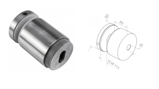 [i01.5530.4XS] Punktveida stikla turētājs D50 plakanai virsmai M10, t 10,38-17,52 mm, AISI 304 Satin