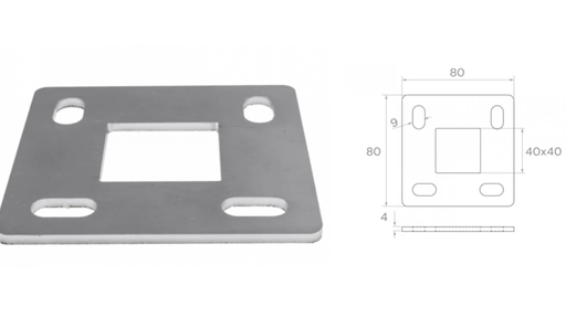 [i21.06E2.4ER] Flancis pie grīdas 40X40 D80X80 a4x9 h4 AISI 304