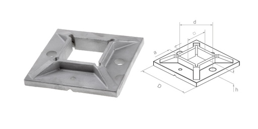 [i21.04E1.4ER] Flancis pie grīdas 40x40 D100x100 d74 a2x11 h16 AISI 304