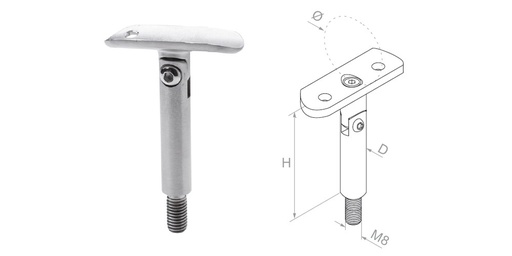[i08.1207.4BS] Handrail holder adjustable 42,4 D12 H75 M8 AISI 304