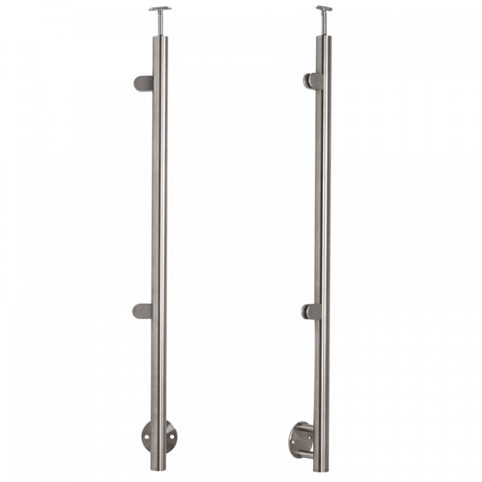 [i31.1910.4BS] Left handrail post, stainless steel D42.4 / H1230 mm, 2 handles, ground