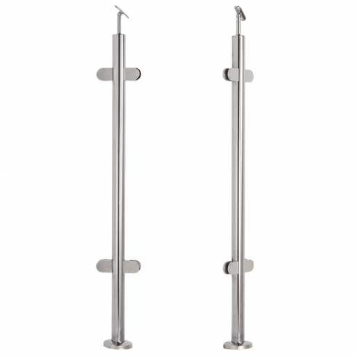[i31.1906.4BP] Left handrail post, stainless steel Fi42.4 / H1230 mm, 2 handles, ground