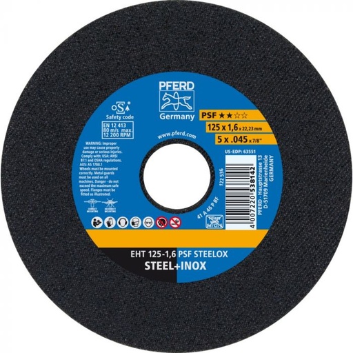 [PF.61721121] PFERD Griezējdisks 125x1.6mm ( inox & metālam )